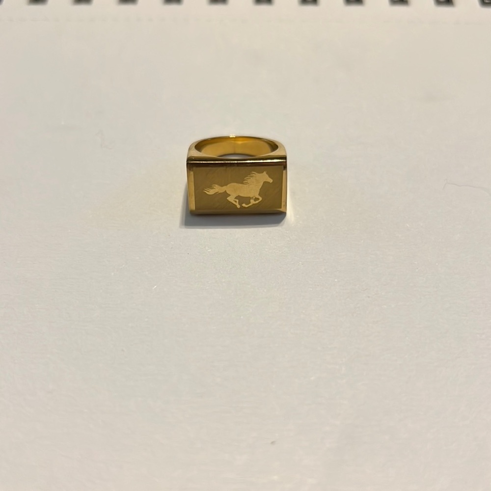 Bagatiba horse signet ring gold plated size 6